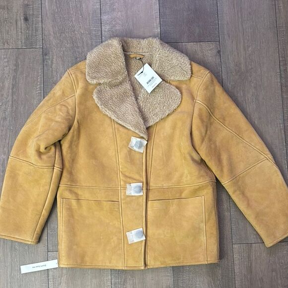 Reformation Veda LucaTan Suede Shearling Coat Jacket Size Small - Picture 2 of 8